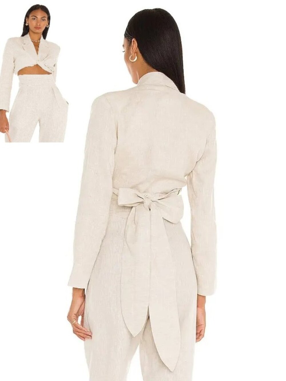 Nonchalant Cecilia Linen Back Bow Notch Lapel Twist Crop Jacket